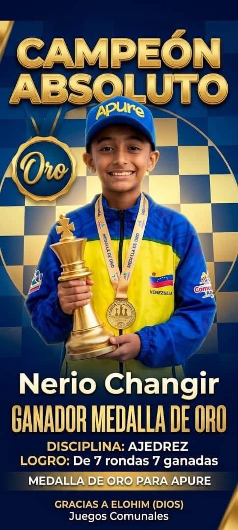 Ajedrecista apureño Nerio Changir se corona campeón invicto en los lV Juegos Nacionales Comunales 2026
